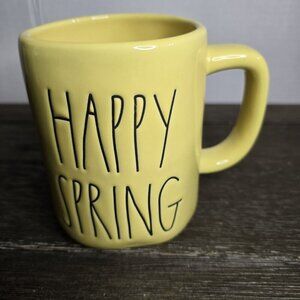 NWT Rae Dunn Artisan Happy Spring Yellow Mug Magenta 2021 Farmhouse